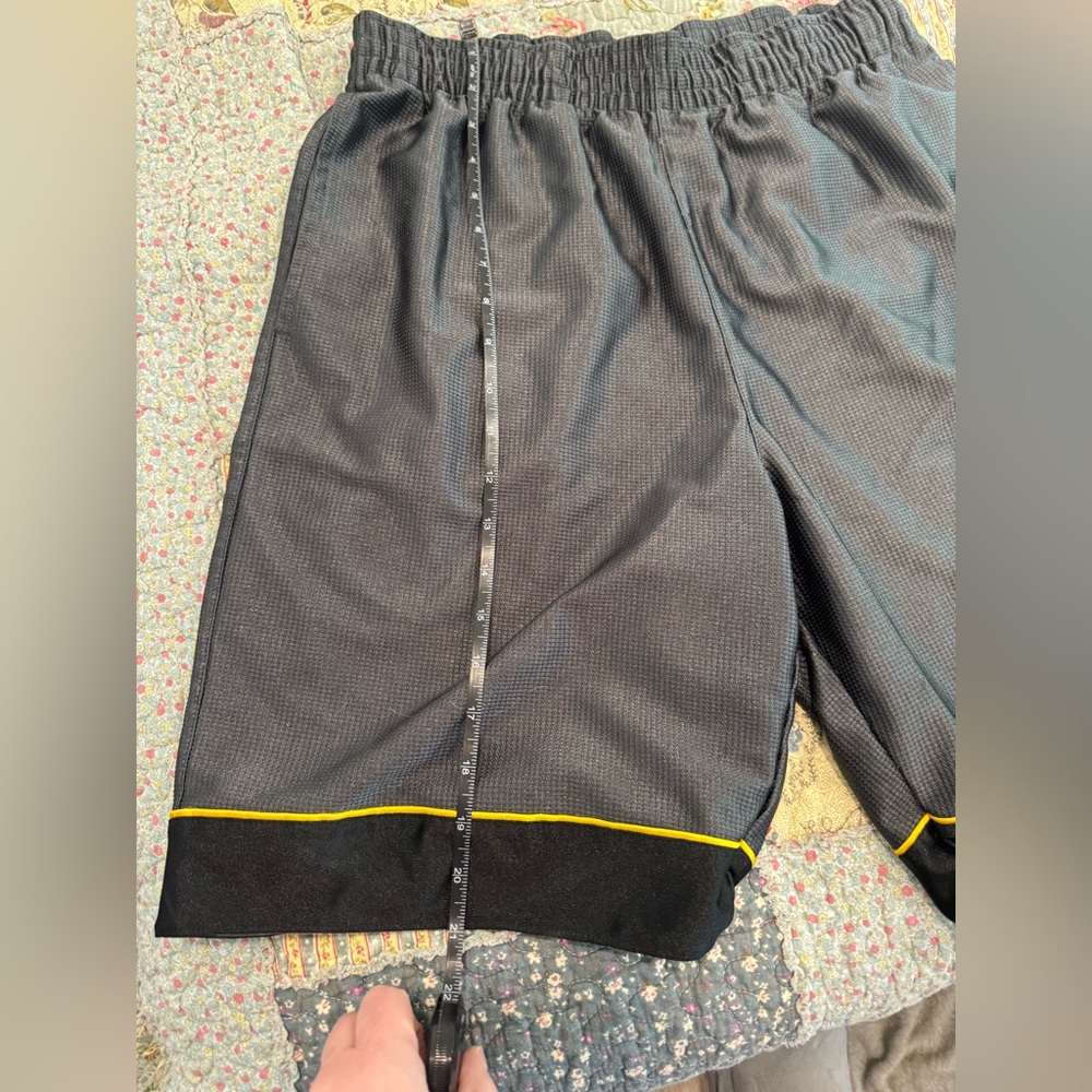 Nike Men's Black Athletic Shorts with Yellow Trim - Picture 3 of 7